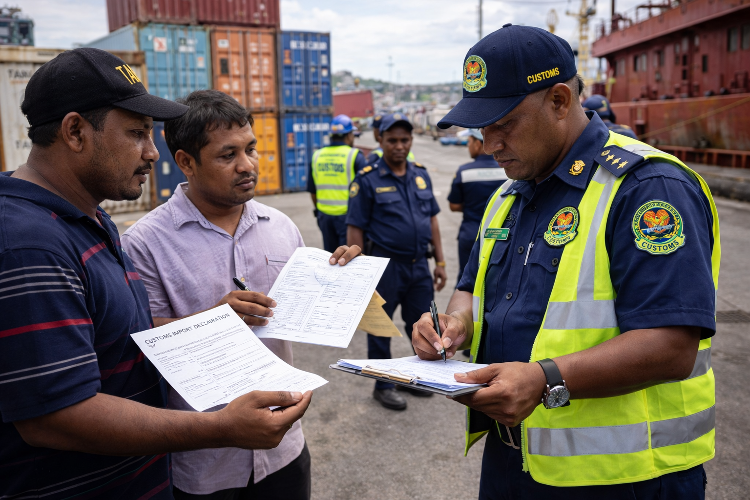customs officers registering clients